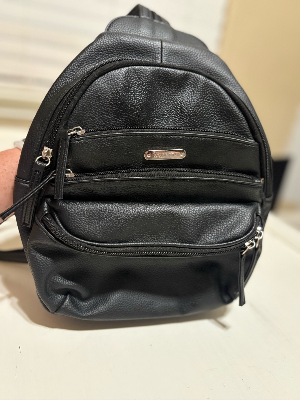 Rosetti Black Pebbled Leather Mini Backpack